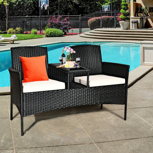 Wicker Patio Conversation Furniture Set with Removable Cushions and Table-Red - Set Shop and Smile