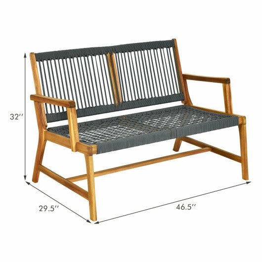 2-Person Acacia Wood Yard Bench for Balcony and Patio-Black - Set Shop and Smile