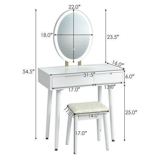 Touch Screen Vanity Makeup Table Stool Set with Lighted Mirror-Gray - Set Shop and Smile