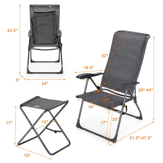 4 Pieces Patio Adjustable Back Folding Dining Chair Ottoman Set-Black - Set Shop and Smile