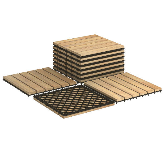 10 Pieces 12 x 12 Inch Acacia Wood Interlocking Tile Flooring - Set Shop and Smile