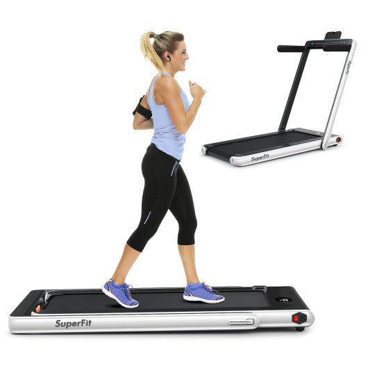 2-in-1 Electric Motorized Health and Fitness Folding Treadmill with Dual Display and Speaker-White - Set Shop and Smile