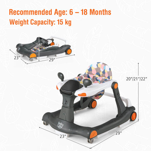 2-in-1 Foldable Activity Push Walker with Adjustable Height-Black - Set Shop and Smile