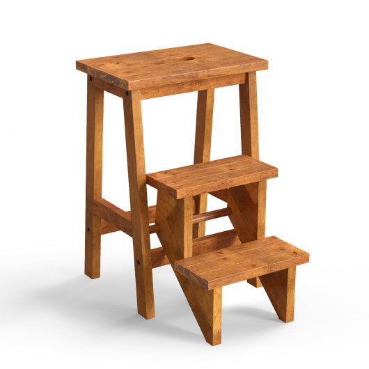 3-in-1 Rubber Wood Step Stool with Convenient Handle-Natural