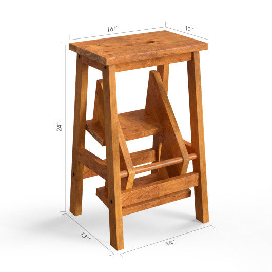 3-in-1 Rubber Wood Step Stool with Convenient Handle-Natural