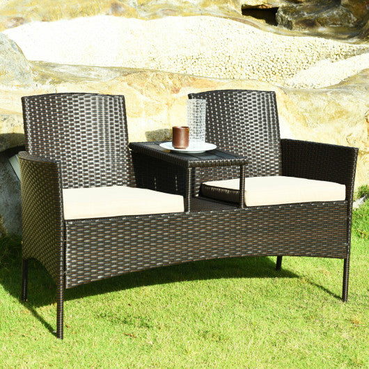 Modern Patio Conversation Set with Built-in Coffee Table and Cushions -Red - Set Shop and Smile