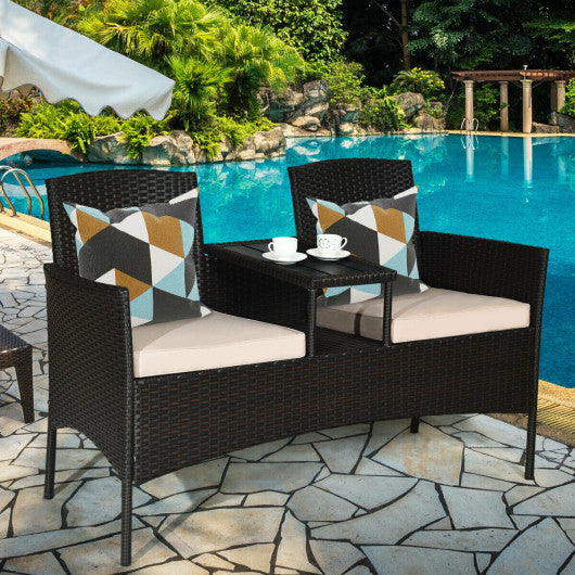 Modern Patio Conversation Set with Built-in Coffee Table and Cushions -Red - Set Shop and Smile