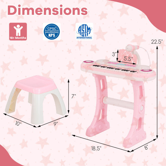 37-key Kids Electronic Piano Keyboard Playset-Pink