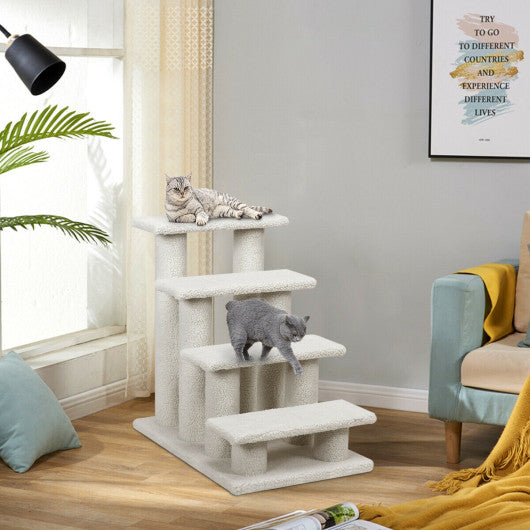 24 Inch 4-Step Pet Stairs Carpeted Ladder Ramp Scratching Post Cat Tree Climber-Gray - Set Shop and Smile