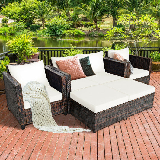 5 Pieces Patio Cushioned Rattan Furniture Set-Black - Set Shop and Smile