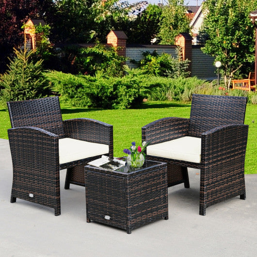 3 Pieces PE Rattan Wicker Furniture Set with Cushion Sofa Coffee Table for Garden-Red - Set Shop and Smile