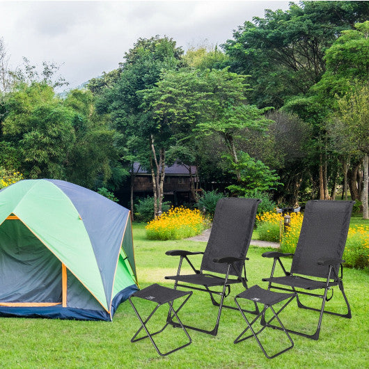 4 Pieces Patio Adjustable Back Folding Dining Chair Ottoman Set-Black - Set Shop and Smile