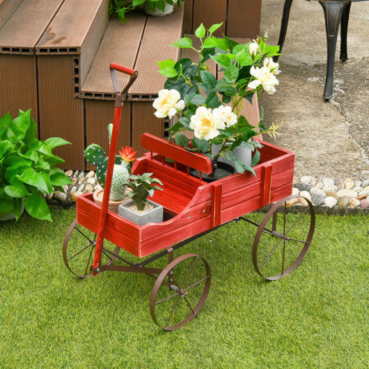 Wooden Wagon Plant Bed With Wheel for Garden Yard-Brown - Set Shop and Smile