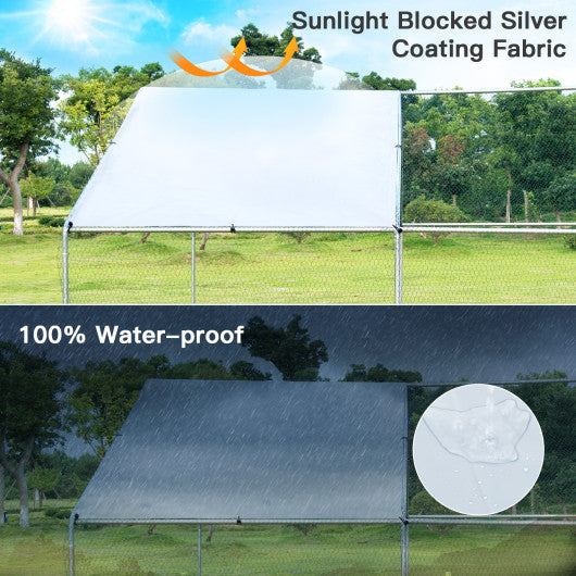 13 x 13 Feet Walk-in Chicken Coop with Waterproof Cover for Outdoor Backyard Farm - Set Shop and Smile