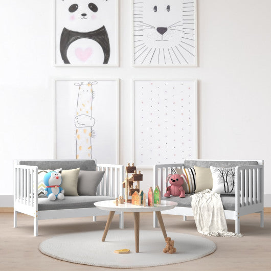 2-in-1 Convertible Kids Wooden Bedroom Furniture with Guardrails-Brown - Set Shop and Smile