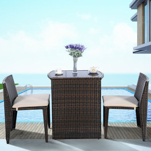 3 Pieces Cushioned Outdoor Wicker Patio Set with No Assembly Needed