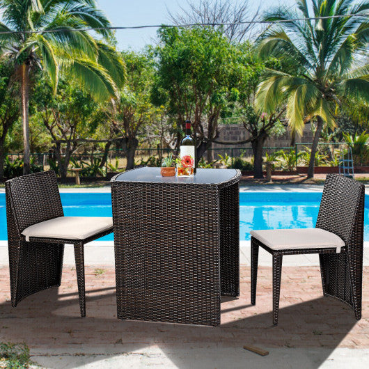 3 Pieces Cushioned Outdoor Wicker Patio Set with No Assembly Needed