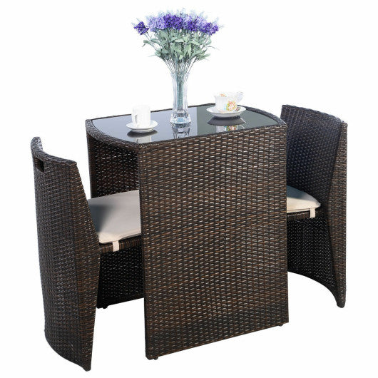 3 Pieces Cushioned Outdoor Wicker Patio Set with No Assembly Needed