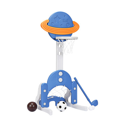 3 in 1 Kids Basketball Hoop Set with Balls-Blue - Set Shop and Smile