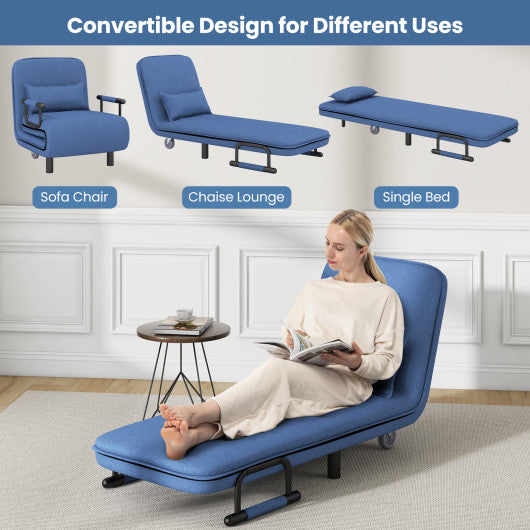 Convertible Folding Leisure Recliner Sofa Bed-Blue - Set Shop and Smile