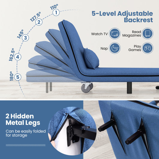 Convertible Folding Leisure Recliner Sofa Bed-Blue - Set Shop and Smile