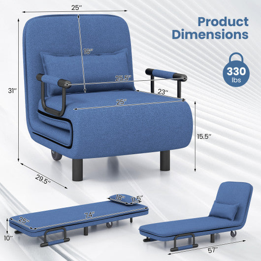 Convertible Folding Leisure Recliner Sofa Bed-Blue - Set Shop and Smile