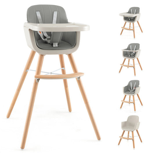 3-in-1 Convertible Wooden High Chair with Cushion-Beige - Set Shop and Smile