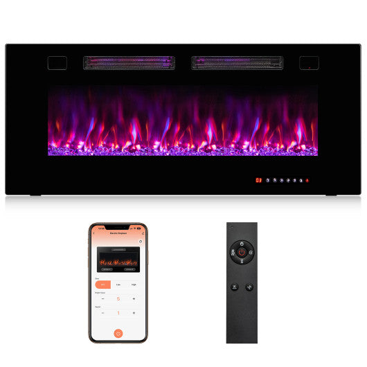 42 Inch Ultra-Thin Electric Fireplace with Decorative Crystals and Smart APP Control-42 inch