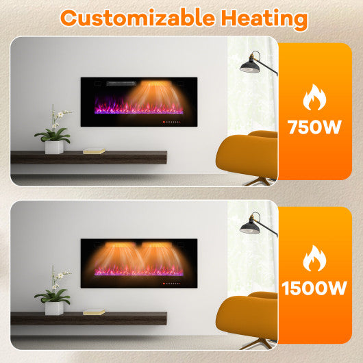 42 Inch Ultra-Thin Electric Fireplace with Decorative Crystals and Smart APP Control-42 inch