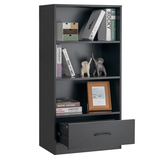 4-Tier Storage Bookcase with Open Shelves Drawer and Anti-toppling Device-Natural - Set Shop and Smile