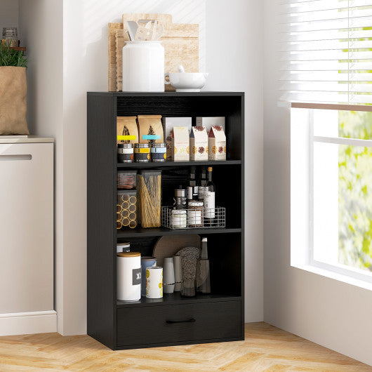 4-Tier Storage Bookcase with Open Shelves Drawer and Anti-toppling Device-Natural - Set Shop and Smile