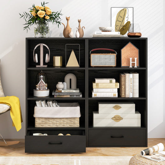 4-Tier Storage Bookcase with Open Shelves Drawer and Anti-toppling Device-Natural - Set Shop and Smile