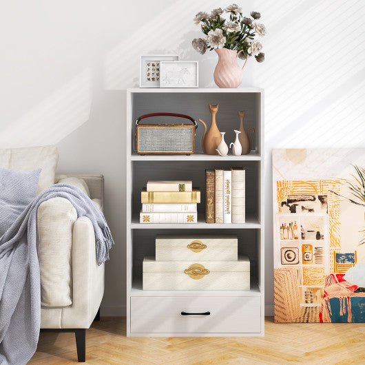 48 Inch Tall 4 Tiers Wood Bookcase with Drawer-White
