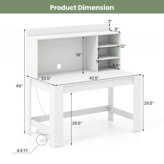 48 Inch Writing Computer Desk with Anti-Tipping Kits and Cable Management Hole-White