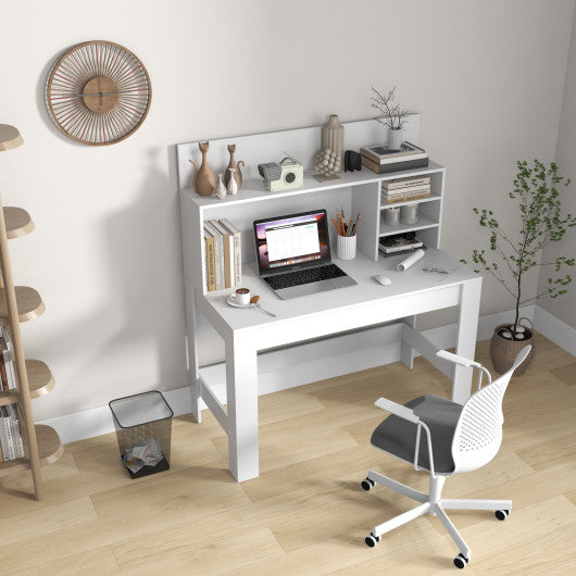 48 Inch Writing Computer Desk with Anti-Tipping Kits and Cable Management Hole-White - Set Shop and Smile