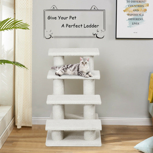 24 Inch 4-Step Pet Stairs Carpeted Ladder Ramp Scratching Post Cat Tree Climber-Gray - Set Shop and Smile