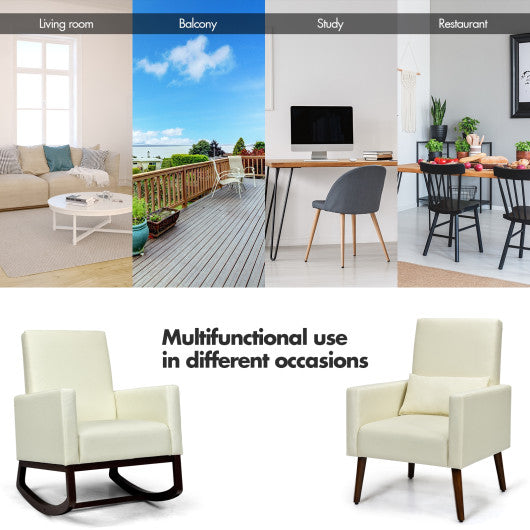 2-in-1 Fabric Upholstered Rocking Chair with Pillow-Beige - Set Shop and Smile
