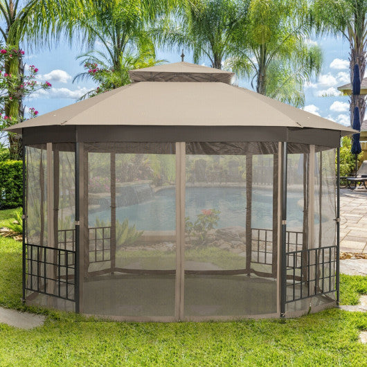 10’x 12’ Octagonal Patio Gazebo-Beige - Set Shop and Smile