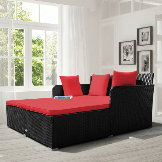 Spacious Outdoor Rattan Daybed with Upholstered Cushions and Pillows-Gray - Set Shop and Smile