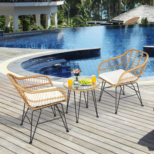 3 Pieces Rattan Furniture Set with Cushioned Chair Table-Black - Set Shop and Smile