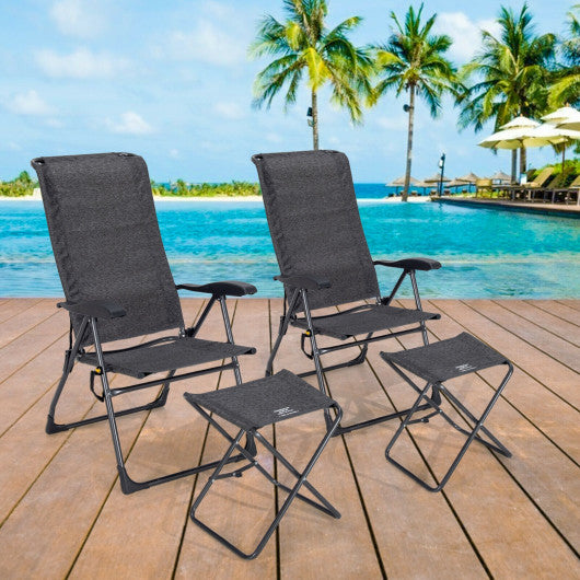 4 Pieces Patio Adjustable Back Folding Dining Chair Ottoman Set-Black - Set Shop and Smile