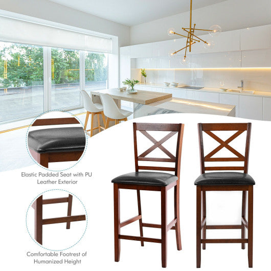 Set of 2 Bar Stools 24 Inch Counter Height Chairs with Rubber Wood Legs - Set Shop and Smile