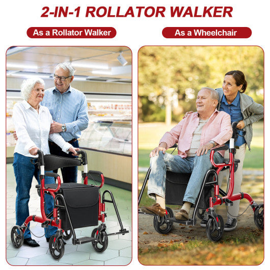 Folding Rollator Walker with 8-inch Wheels and Seat-Black - Set Shop and Smile