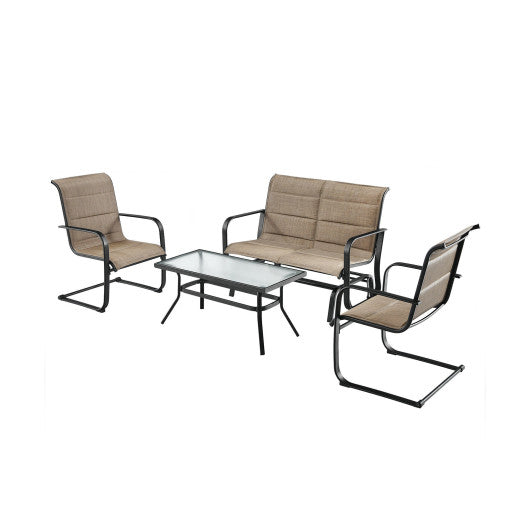 4 Pieces Outdoor Patio Furniture Set with Padded Glider Loveseat and Coffee Table-Brown - Set Shop and Smile