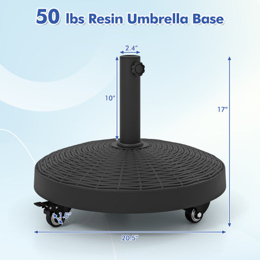 50 LBS Patio Wicker Style Resin Umbrella Base Stand Heavy Duty with Wheels