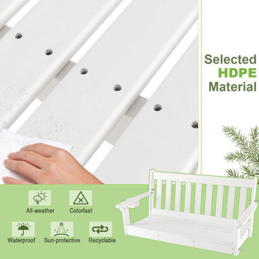 54 Inch HDPE Patio Porch Swing with Cup Holder-White - Set Shop and Smile