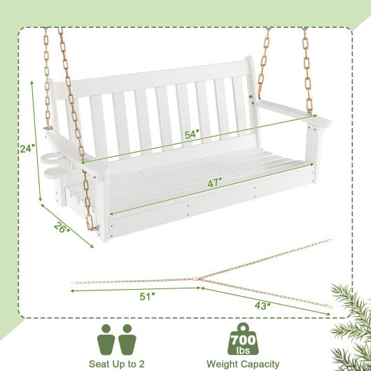 54 Inch HDPE Patio Porch Swing with Cup Holder-White - Set Shop and Smile