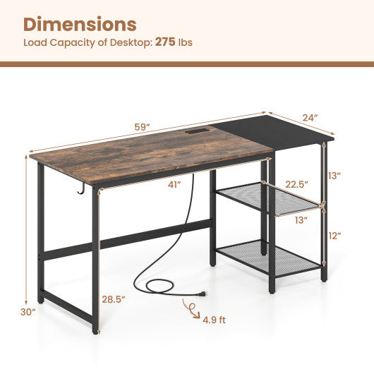59 Inch Home Office Computer Desk with Removable Storage Shelves-Black