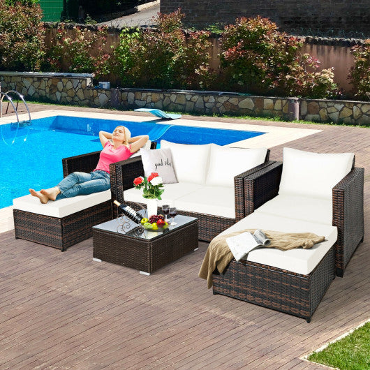 5 Pieces Patio Cushioned Rattan Furniture Set-Black - Set Shop and Smile