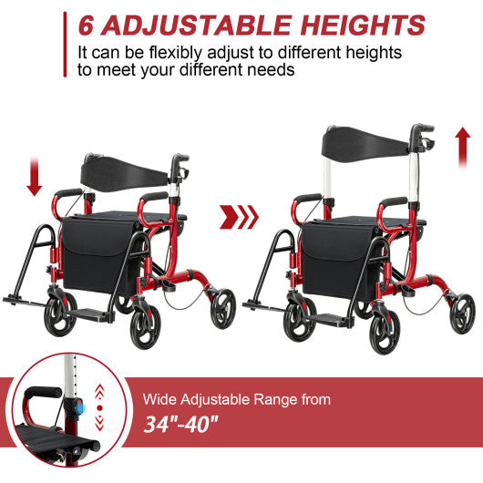 Folding Rollator Walker with 8-inch Wheels and Seat-Black - Set Shop and Smile